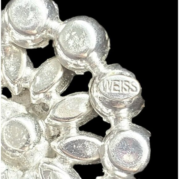 VTG WEISS Brooch Pin Clear Rhinestone Domed Layers Round Marquise Silver Tone - Picture 3 of 16